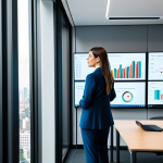 **

A professional executive in a modern office setting, reviewing content performance data on a large screen. The office is bright and stylish, with views of a bustling cityscape. She is wearing a tailored business suit, fully clothed, appropriate attire. The scene emphasizes data analysis and strategic decision-making. Safe for work, perfect anatomy, natural pose, professional, high quality.

**