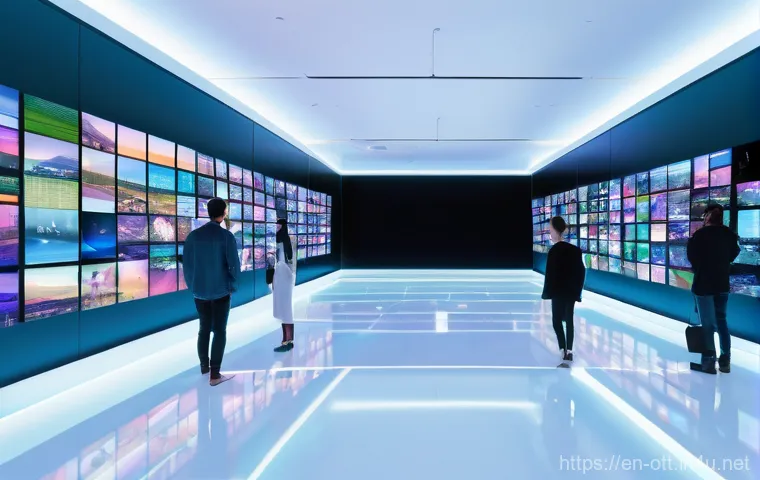 OTT와 블록체인 기술 - **Prompt: "A vibrant and diverse group of content creators and engaged viewers in a dynamic, futuris...