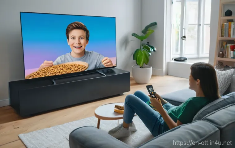 넷플릭스 가격 플랜 - **Prompt:** A cozy living room scene with soft, ambient lighting. A young adult is comfortably seate...