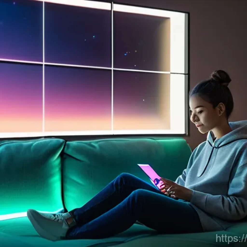 OTT와 사용자 피드백 시스템 - **Prompt:** A young adult, casually dressed in a stylish hoodie and jeans, is seated comfortably on ...