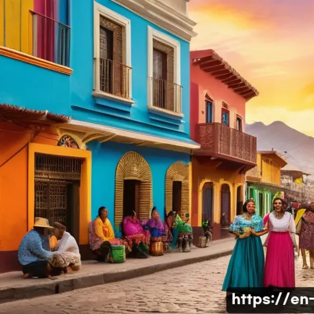 OTT와 지역 콘텐츠의 기회 - A vibrant scene of a Latin American telenovela set in a colorful urban neighborhood at sunset, featu...