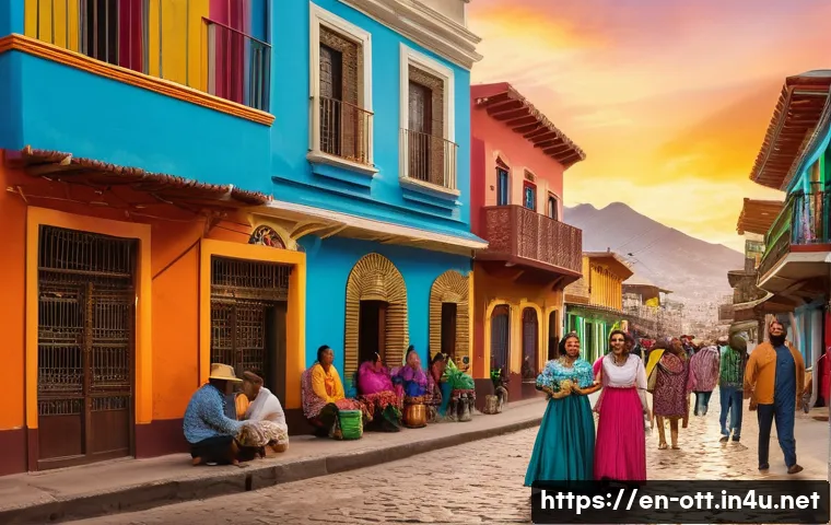 OTT와 지역 콘텐츠의 기회 - A vibrant scene of a Latin American telenovela set in a colorful urban neighborhood at sunset, featu...