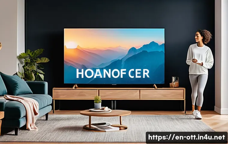 OTT와 브랜드와의 협업 - A modern living room scene with a diverse group of young adults watching a smart TV streaming health...