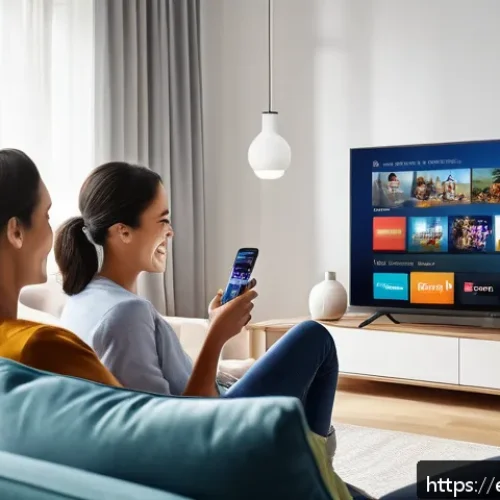 OTT 구독료 할인 이벤트 - A cozy modern living room scene featuring a diverse group of four friends enjoying a movie night on ...